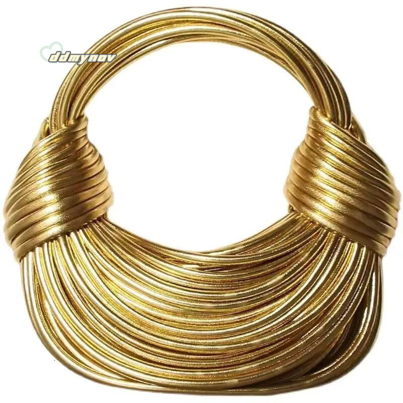 Handbags for Women 2024 New Gold Luxury Designer Brand Handwoven Noodle Bags Rope Knotted Pulled Hobo Silver Evening Clutch Chic ddmynov