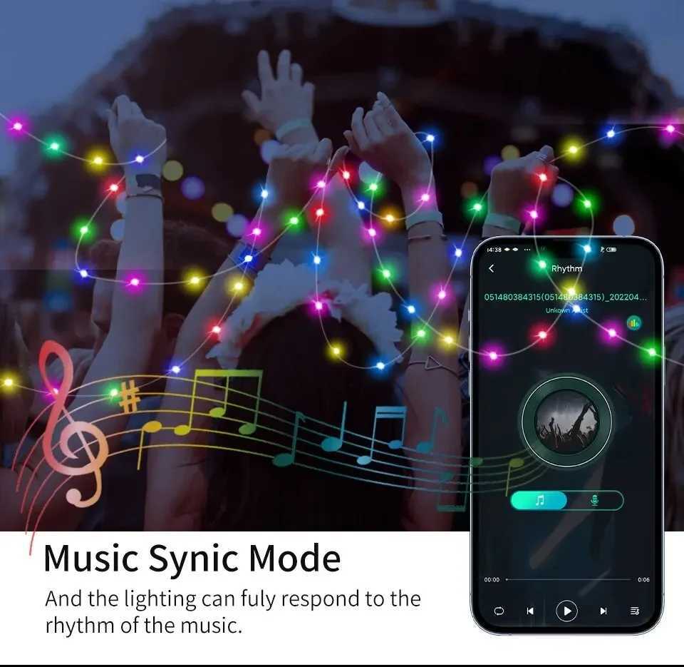 5M/10M/20M RGBIC LED Smart Fairy Lights Bluetooth APP Control String Light DIY for Christmas Party Wedding Home Decoration XJ250612