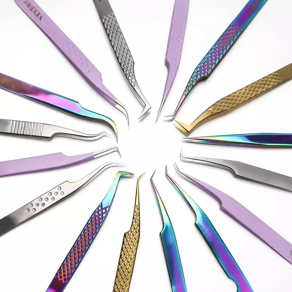 Lightweight VEYES Eyelash Tweezers with Customized Logo - Stainless Steel, 45-Degree Design for Precision