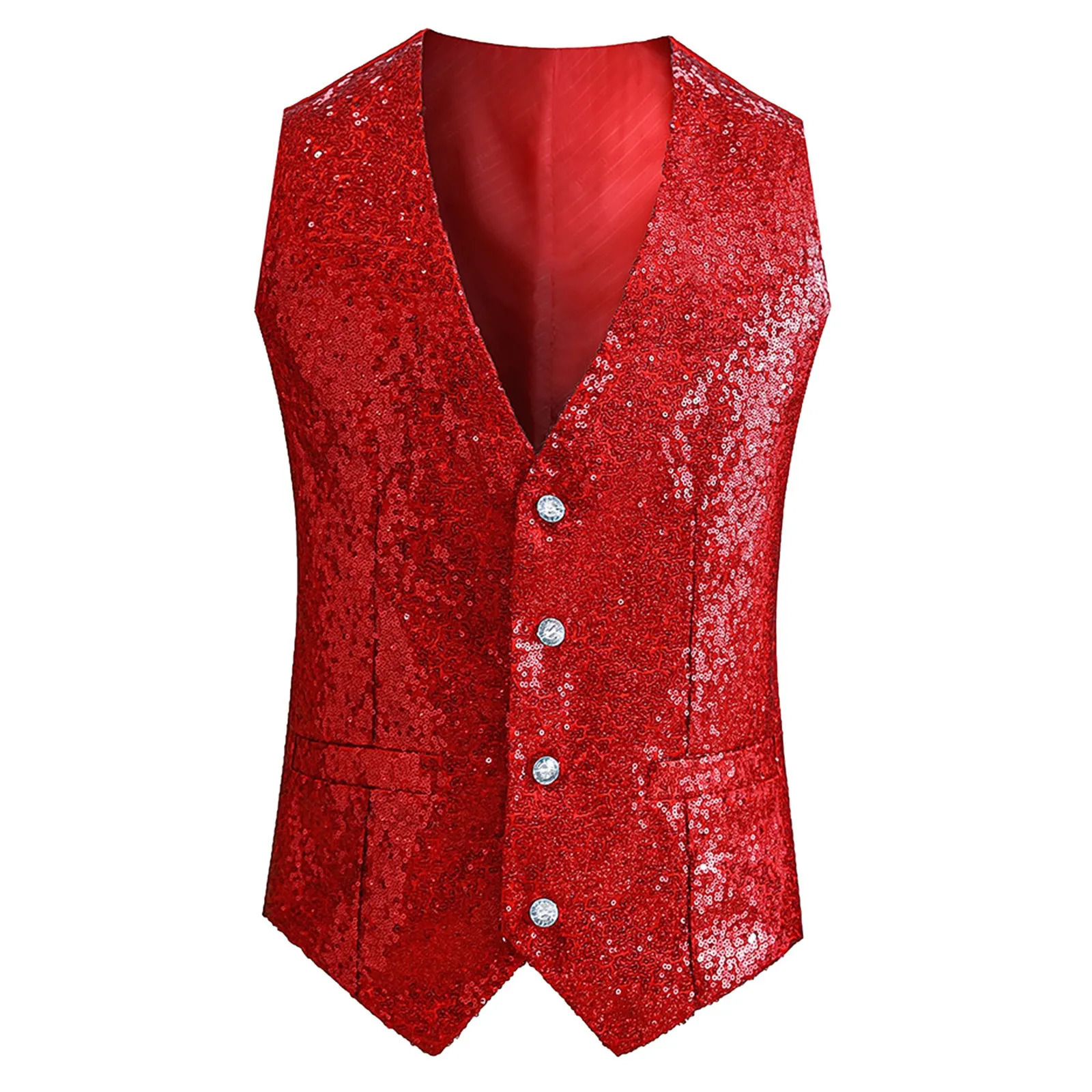 Men Fashion Sleeveless Sequined Blazer Vest Nightclub DJ Performance Stage Costume Wedding Host Shiny Sequin Bling Glitter 250610A