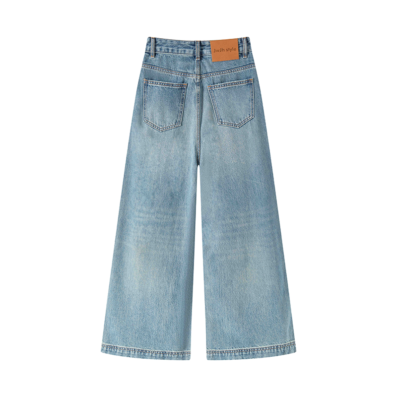 Slim fit mid-waist cobalt jeans in loose cut and soft fabric wide-leg pants K9553