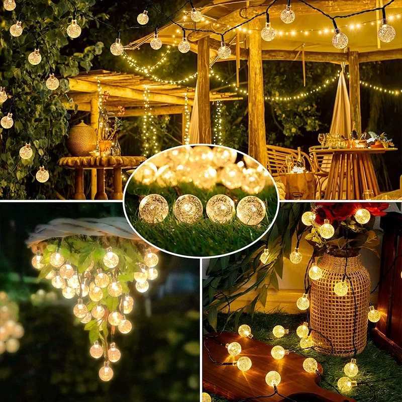 20/50/100LED Solar-Powered Bubble Ball LED String Light Waterproof Outdoor Courtyard Garden Fairy Lights Ramadan Decorations XJ250612