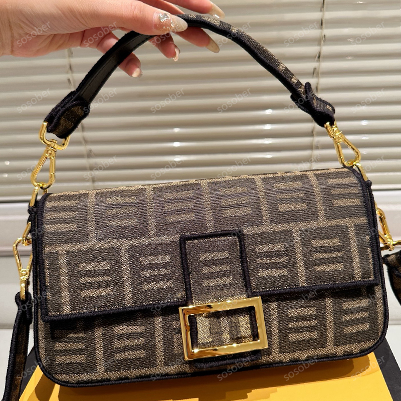 Womens Crossbody Baguette Bags Designer Brown Denim Handbags Vintage Letters Shoulder Bags Tote Bags Luxury Canvas Flap Purse Cross Body Bags DHD2506131-20