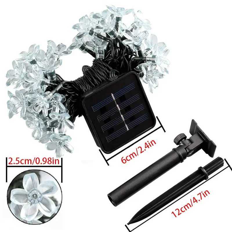 Solar Cherry String Lights Outdoor Sakura Garlands Peach Flower LED Night Lamp for Wedding Party Tree Garden Flower Bed Decoration XJ250612
