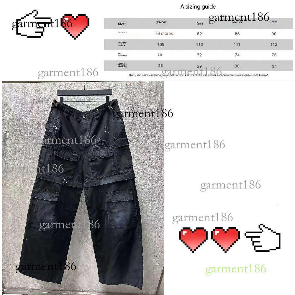 Designer Denim Trousers Loose Fit Straight Leg Trousers Multi-Pocket Crafted Splicing washed men's and women's couple pants 175