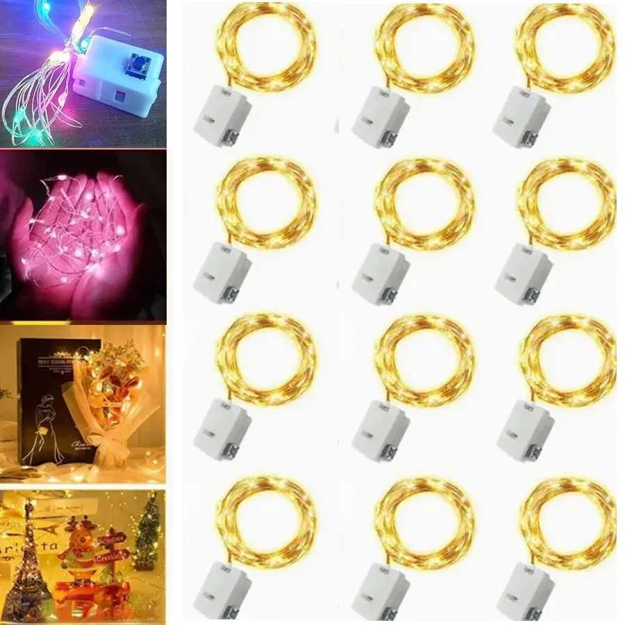 10pcs LED String Light 1M 10Leds Warm White RGB Battery Powered Copper Wire Fairy Lamp For Christmas Bedroom Garden Party DecorXJ250612