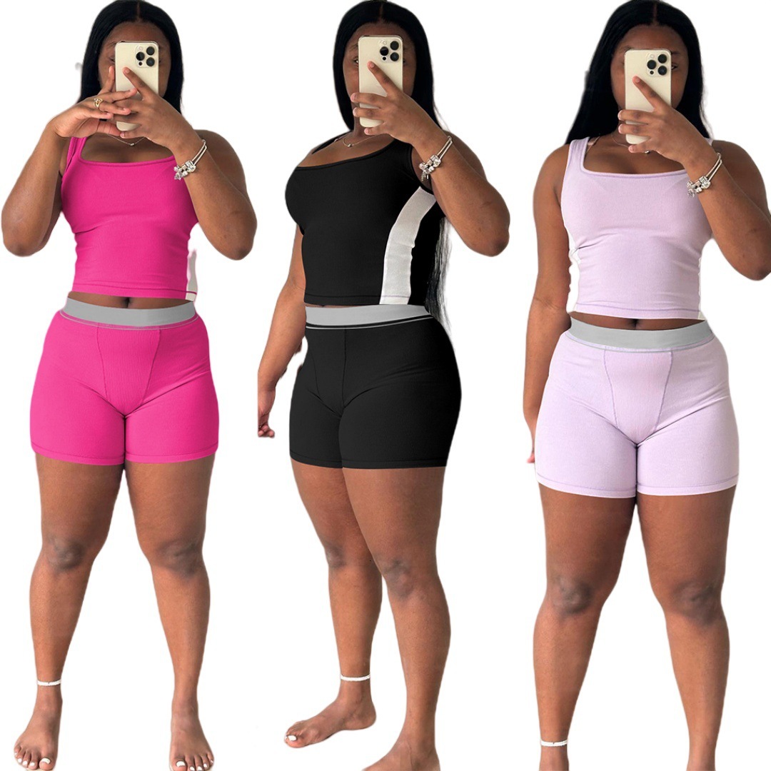 Womens Tracksuits Two Pieces Set 2025 New Clothing Fashion Casual Ribbed Patchwork Womens Sportwear 3 Colors