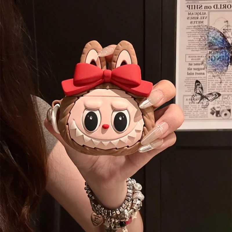 Labubu Bluetooth Wireless Headphone Case For Apple 1 3 4 Pro 2 Cute Bow Soft Silicone Cover With Keychain Free shipping