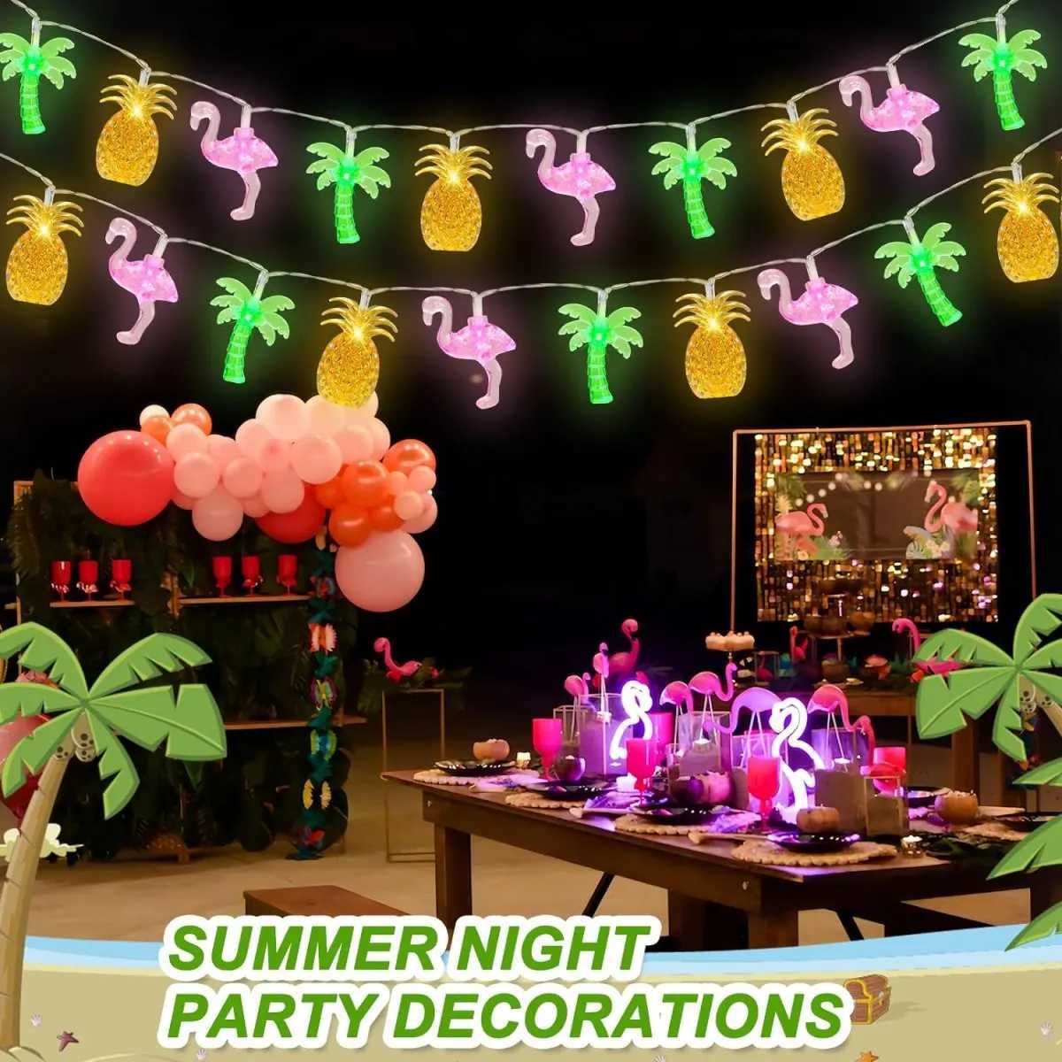 1PC 10/20 LED Flamingo Pineapple Palm Tree String Lights Battery Operated Tropical Beach Hawaiian Fairy Atmosphere Lights XJ250612