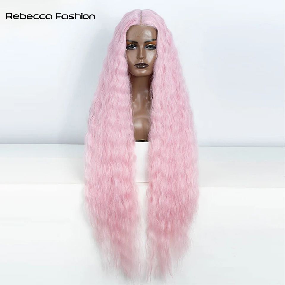 Rebecca Fashion Synthetic Lace Front Wigs For Black Women Long Curly Hair 42 Inch Super Long Cosplay Black Blonde Ombre Wig Heat Resistant Fiber