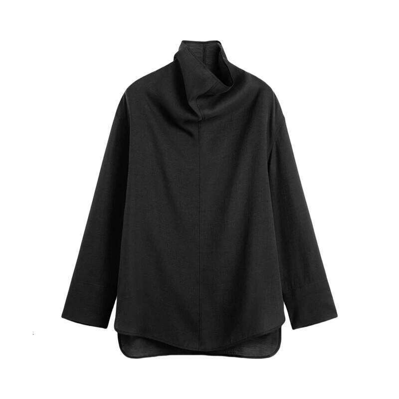 Early Spring 2025 New Women's Funnel Collar Shirt Loose Organza Long Sleeve T-Shirt See-Through Tops