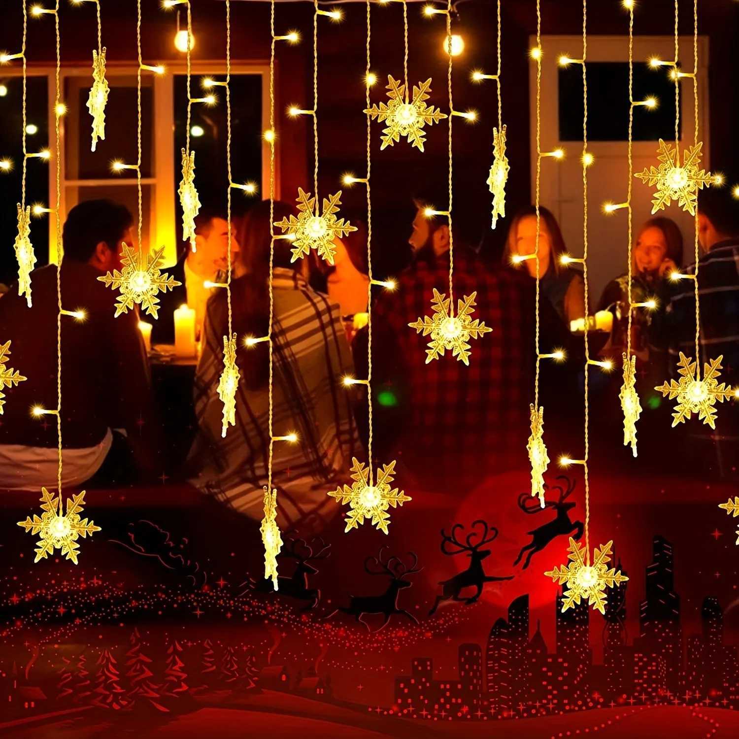 1pc 13.1ft USB-Powered LED Snowflake Curtain Lamp 8 Modes Fairy Light Party Decoration Holiday Wedding Christmas Strip Light XJ250612