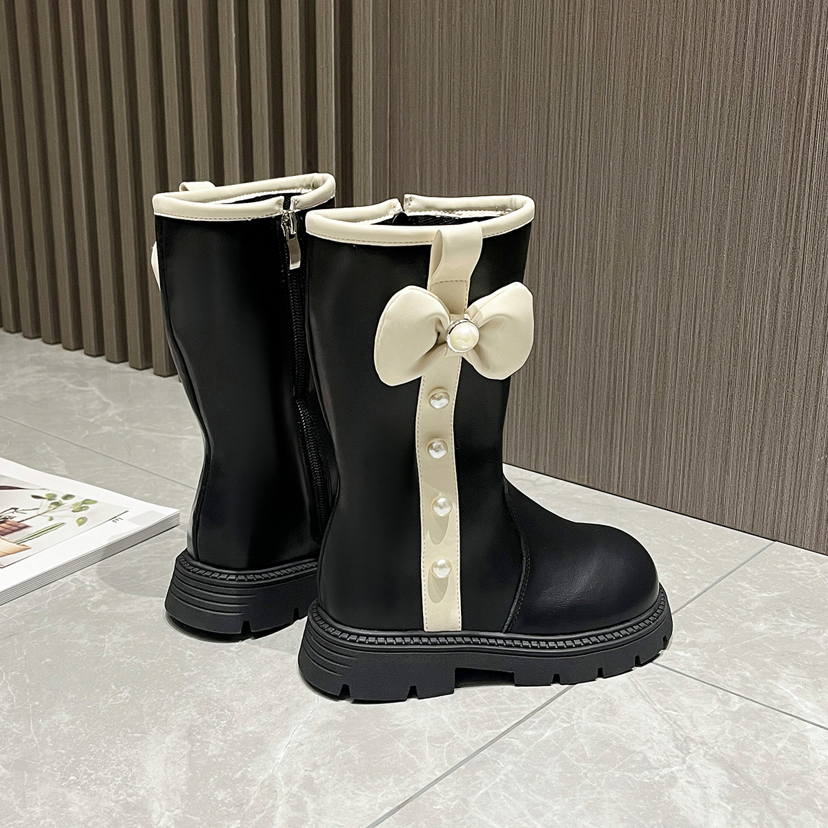 High-heeled boots with bow ties, fashionable princess boots