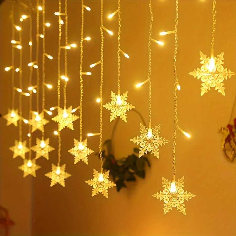 1pc 13.1ft USB-Powered LED Snowflake Curtain Lamp 8 Modes Fairy Light Party Decoration Holiday Wedding Christmas Strip Light XJ250612