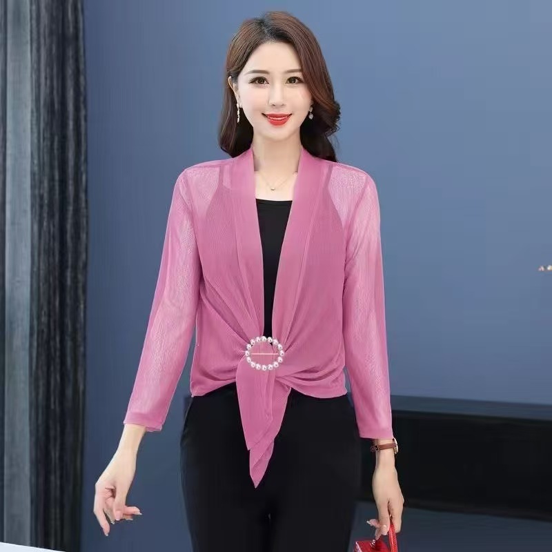 K1009 Spring and autumn thin ice silk mesh cardigan summer with skirt sunscreen shawl small outer tops for women