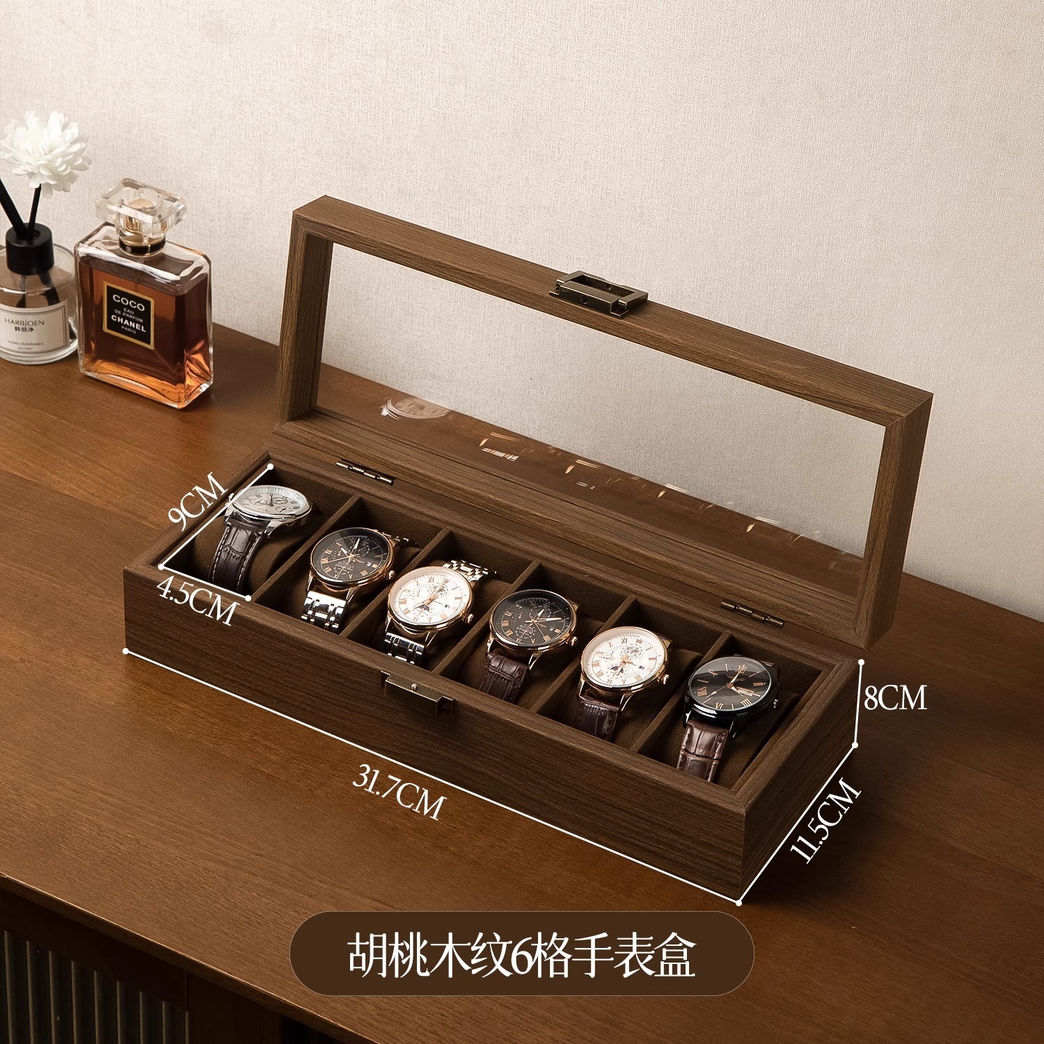 SONGMICS 12-Slot Wood Watch Box - Watch Case Watch Box Organizer With Large Glass Lid Watch Display Case With Removable Pil 250120