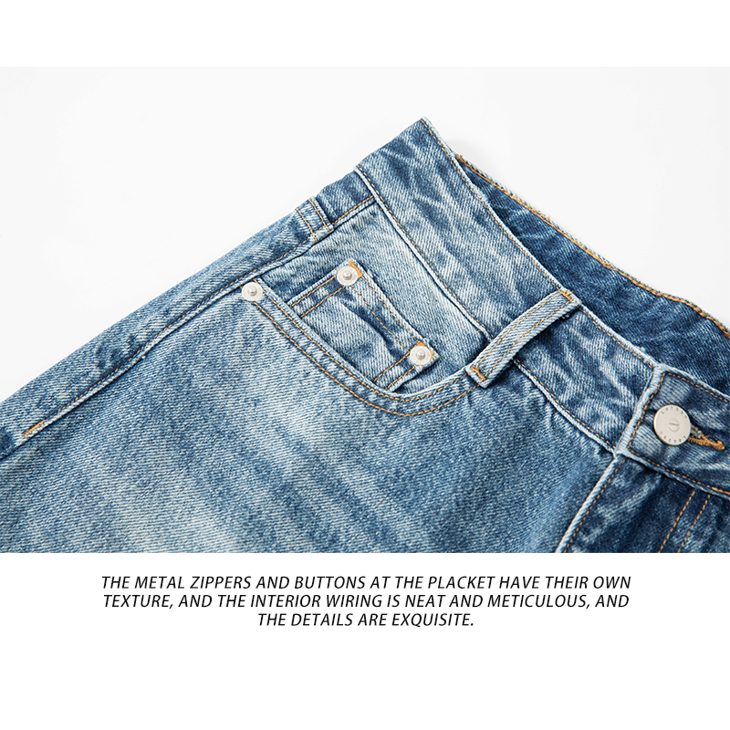 Slim waist cobalt blue ladies jeans, loose cut, soft fabric wide-leg pants. Wear comfortable YKK zipper wide-leg pants K70542