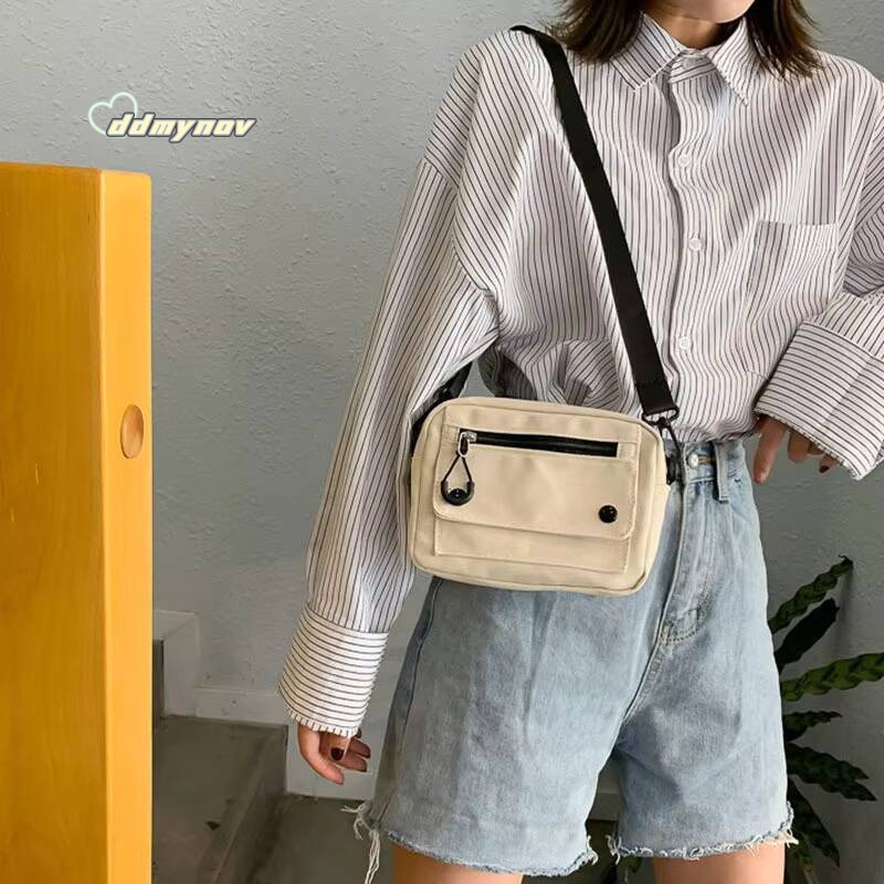Women Canvas Handbags Korean Mini Student Cell Phone Simple Small Crossbody Casual Ladies Zipper Shoulder Bag ddmynov