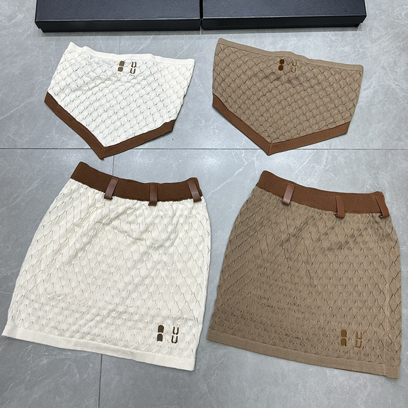 Designer Two Piece Dress Womens Sexy Skirts Set Knitted Two Piece Set Luxury Embroidered Dresses Sets -12 Knitted Skirt Suit Summer Sleevless Skirt DSD2506138