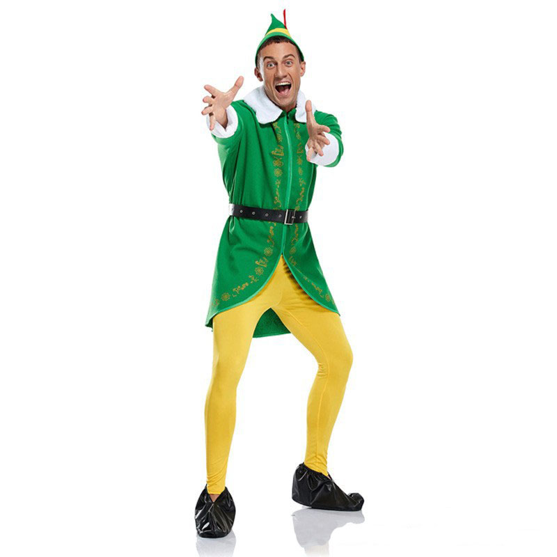 Wholesale Mascotte Costume Adult Size Elf Couple Christmas Santa Outfits Mens Elf Buddy the Elf Xmas Costume