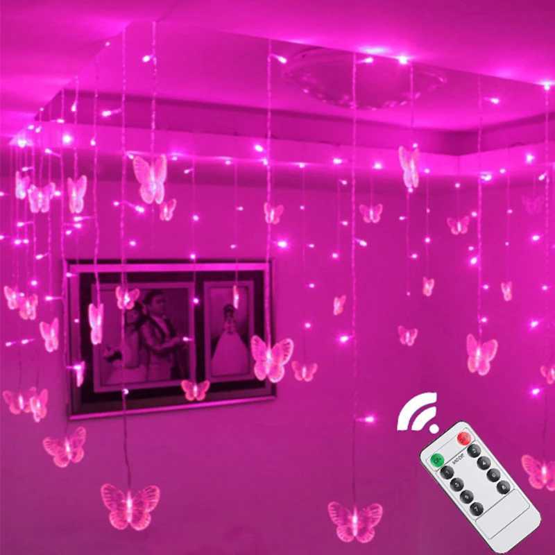 3.5M Pink Fairy Lights LED Butterfly Garland Curtain String Light For Living Room Christmas Room Home Bedroom Wedding DecorationXJ250612