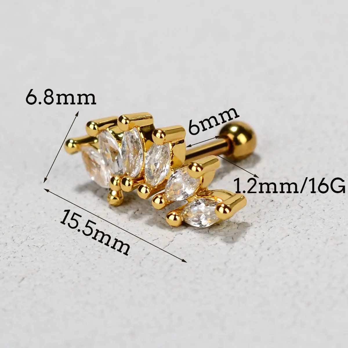 1PC New Curved CZ Cartilage Stud Moon Helix Rook Conch Screw Back Earring StainlESS Steel Bar Ear Piercing JewelryXJ250612