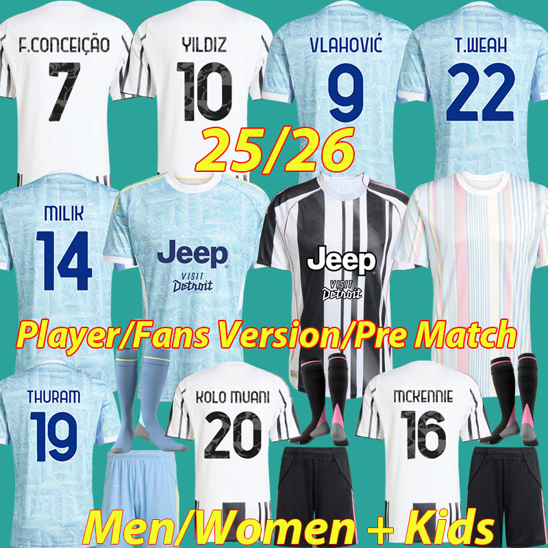25 26 VLAHOVIC Home soccer jerseys MILIK YILDIZ 2025 2026 fans player version football shirts THURAM LOCATELLI Kits MCKENNIE WEAH KOOPMEINERS Men Kids Kit Uniform