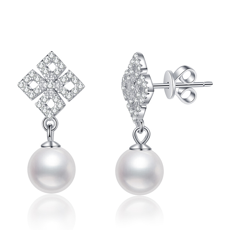Full Diamond Moissanite Stud Earrings, S925 Sterling Silver Earrings, Women's Natural Freshwater Pearl Earrings, Premium Fashion Earrings, Wholes