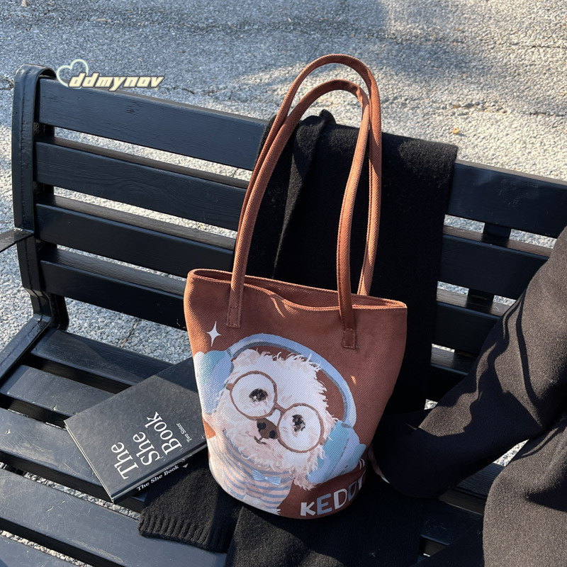 Canvas for Women New Korean Style Graffiti Illustration Shoulder Trendy Cute Lightweight Travel Versatile Fashion Women's Bag ddmynov