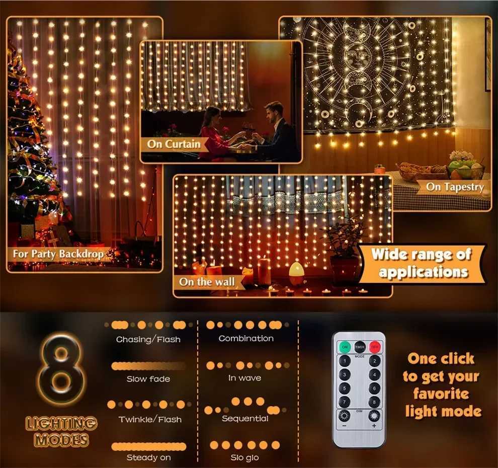 Festoon Fairy String Lights Christmas Decor with Remote 8 Modes USB Powered for Home New Year Party Indoor Outdoor Holiday Lamp XJ250612