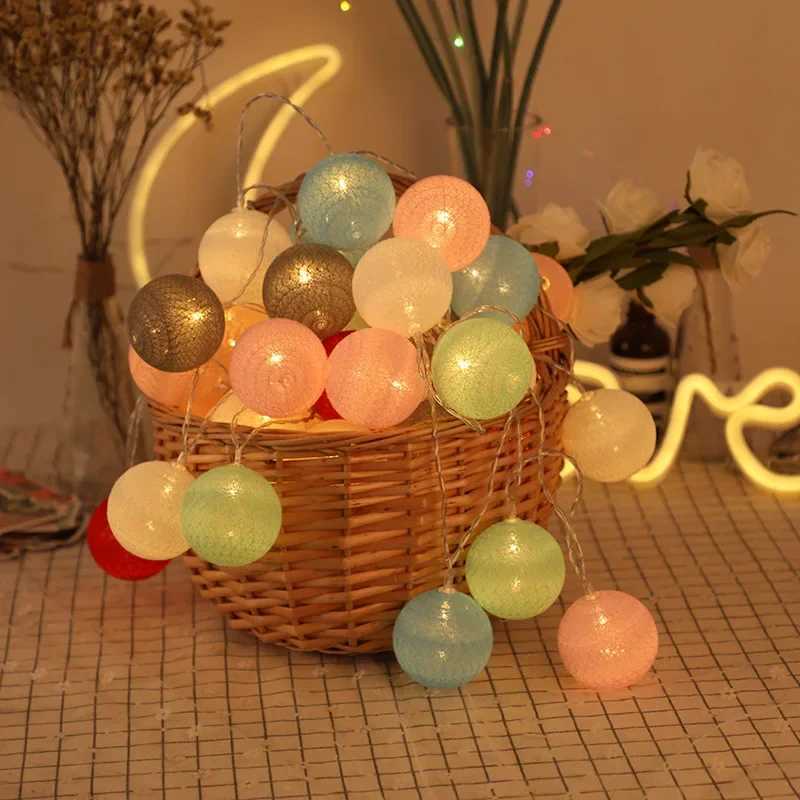 20LED Cotton Balls String Lights Garland Fairy Street Lights Christmas Decorations for Home Outdoor Wedding Garden Patio Lights XJ250612