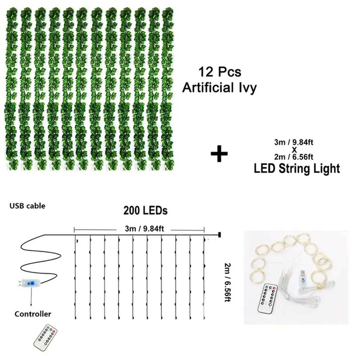 12 Packs Vine Hanging Garland String Light Artificial Ivy LED String Light For Bedroom Wedding Party Garden Wall Room Home Decor XJ250612