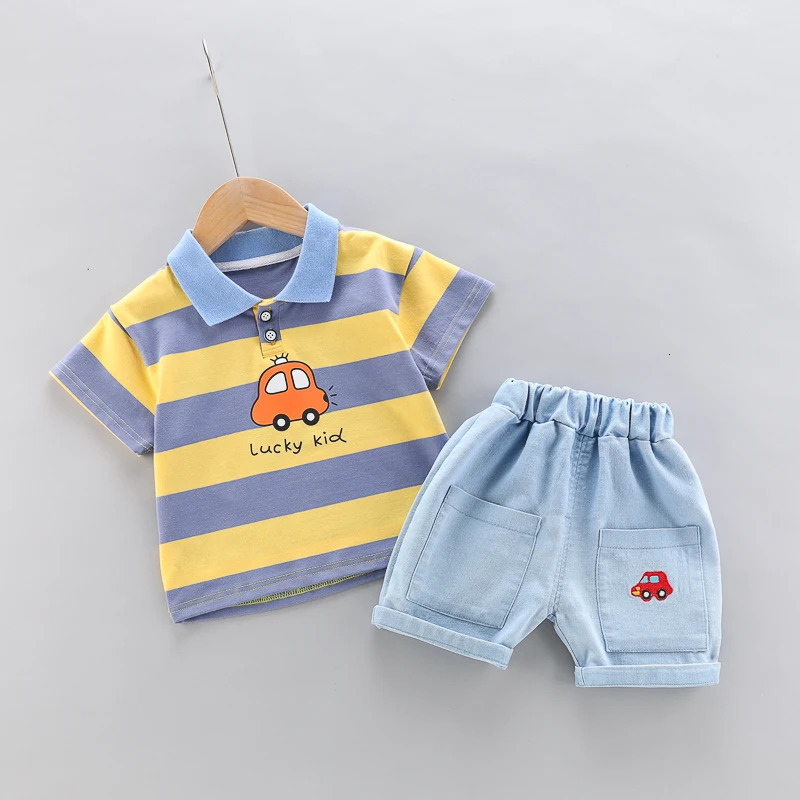 High-Quality Baby boys Polo Shirt Handsome Denim Shorts 2-Piece Set kids girls clothes suits summer 250613