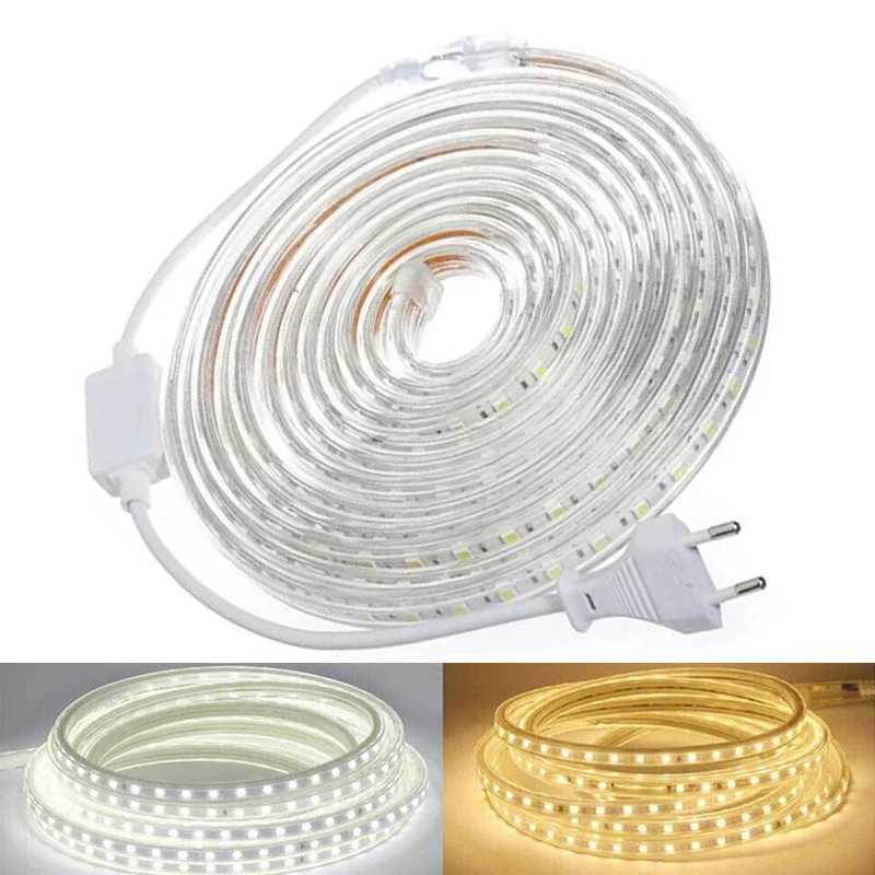 220V LED Strip Light SMD5050 Flexible LED Rope Light Warm White Outdoor Waterproof LED Light for Home Decoration With EU Plug XJ250612