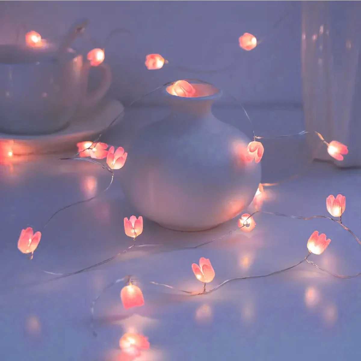 1PC Glamorous Tulip String Light DIY Flowers LED Fairy Lamp Battery Powered Warm White For Home Wedding Romantic Holiday Decor XJ250612