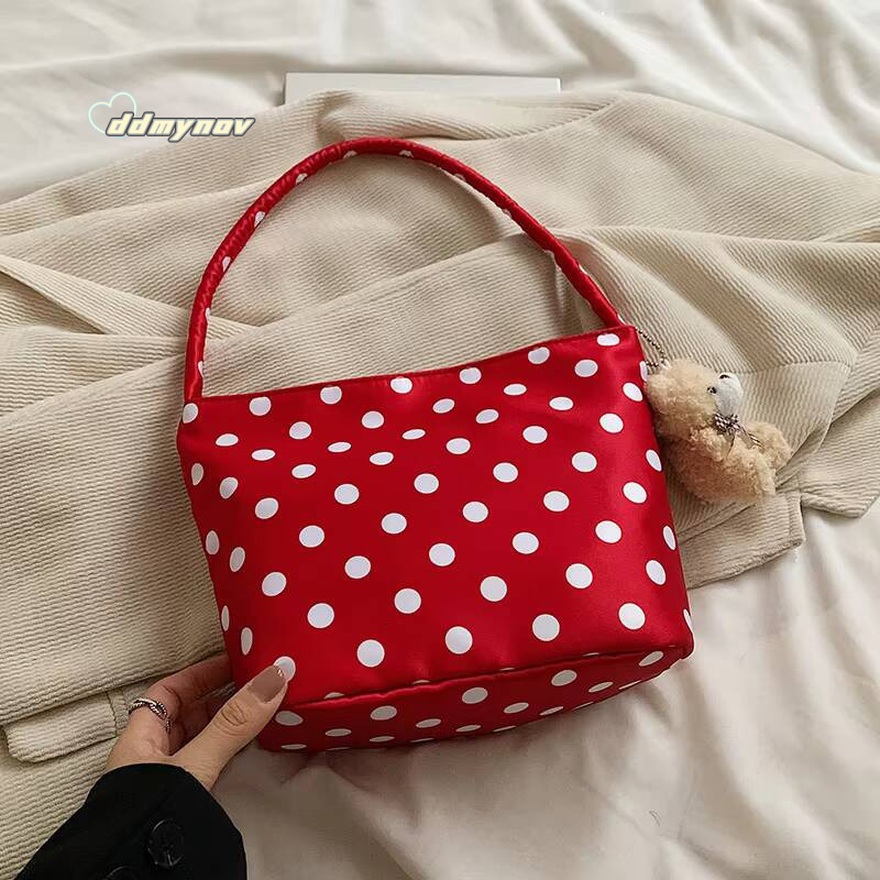 1pcs pure color polka dot shoulder fashion armpit bucket bag comes with pendant ddmynov
