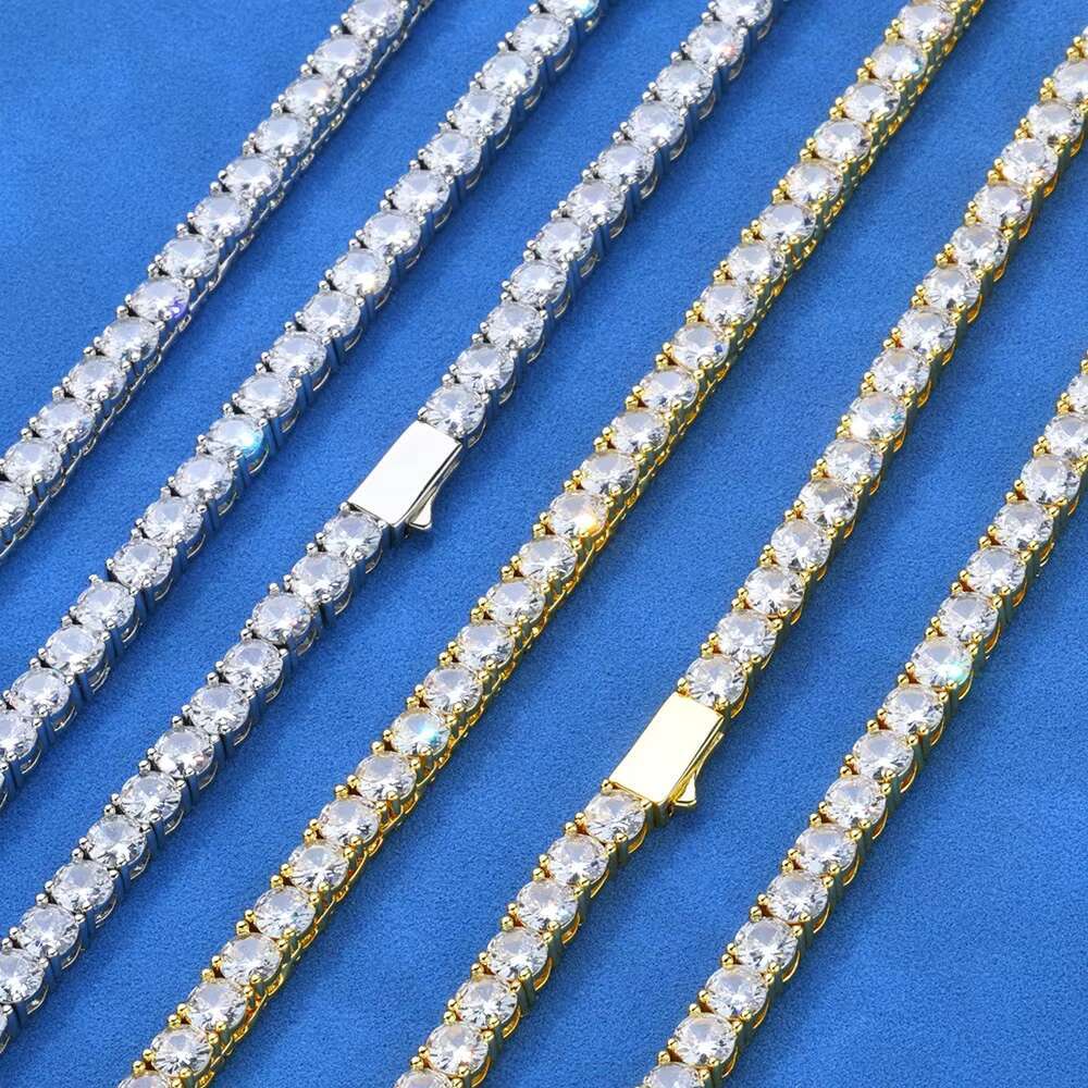 OACOCA OACOCA Hip Hop S925 Silver Moissanite Necklace with Clasp Tennis Chain for