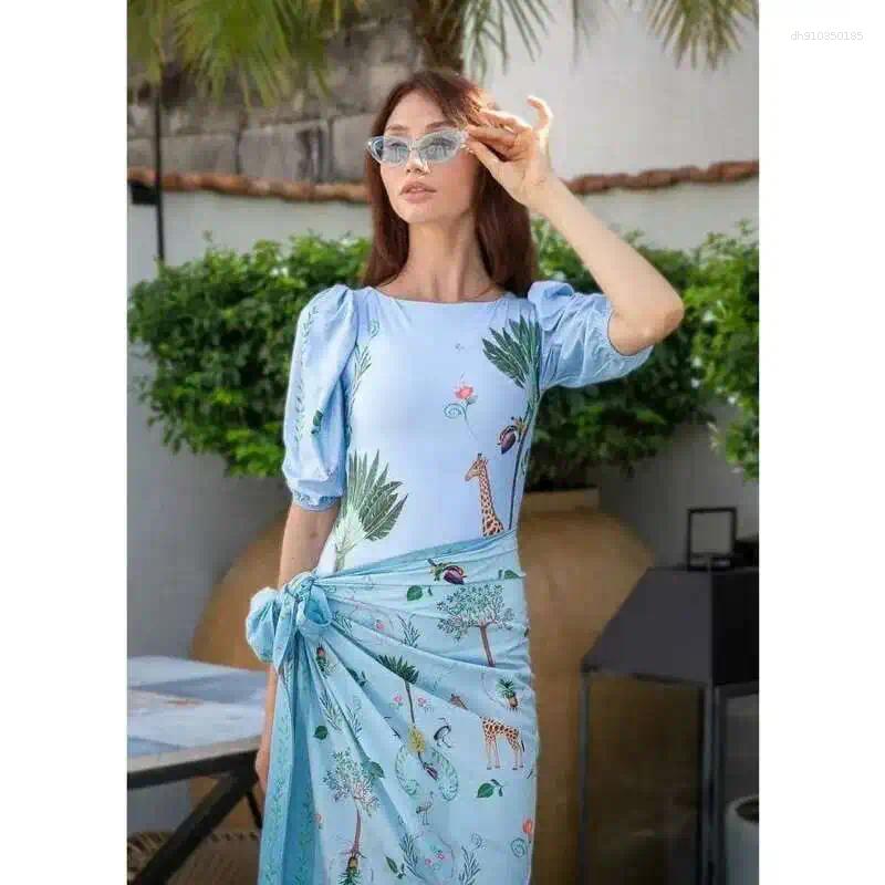 Swimwear Split Sports Skirt-Style Women Printed Long-Sleeved Sunscreen Swimsuit Two-Piece Multiple Styles Comfort Bathing Suit