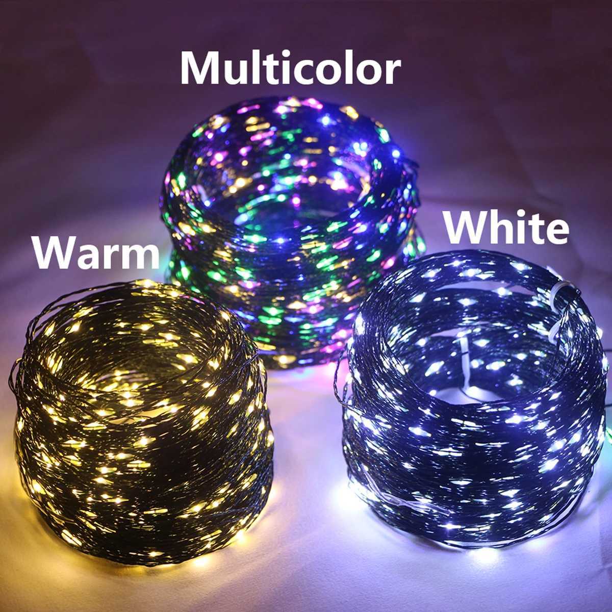 10m-200m LED String Lights Outdoor Green Copper Wire Fairy Lights Garland For Tree Terrace Patio Yard Garden Party Decoration XJ250612