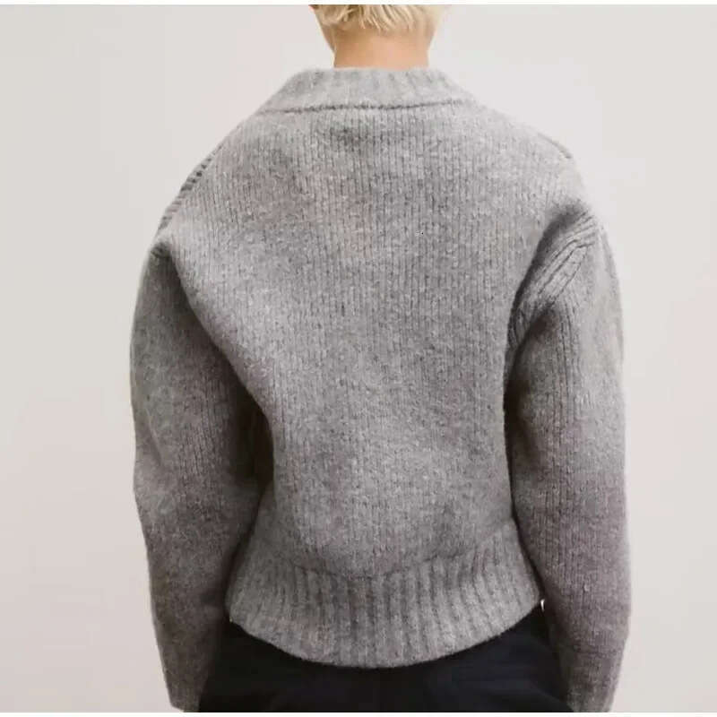 hoodie Women's Wear Autumn Winter New High Street Jacket Knitted Gray Fashion Zipper Round Neck Long Sleeve Women's Sweater jacket