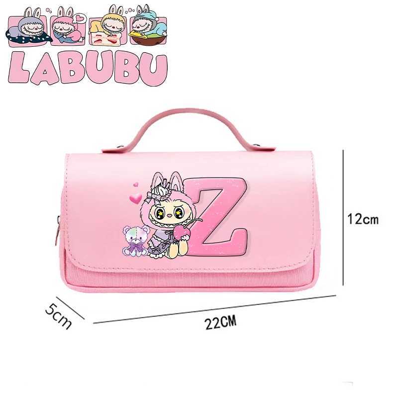 Labubu Large Capacity Flip Pen Case for Students Cartoon Letter A-Z Printed Pencil Bags Boys Girls Stationery Storage Pouch Gift W250613