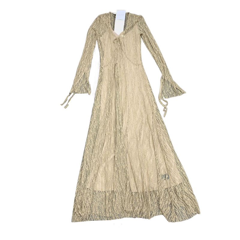 MU220 Women's trumpet sleeve knitted lace transparent lace dress slim fishtail luxury lady evening dress
