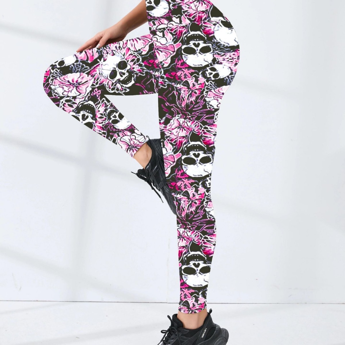 Popular women's sexy fashion skull print leggings yoga pants high waist hip yoga pants