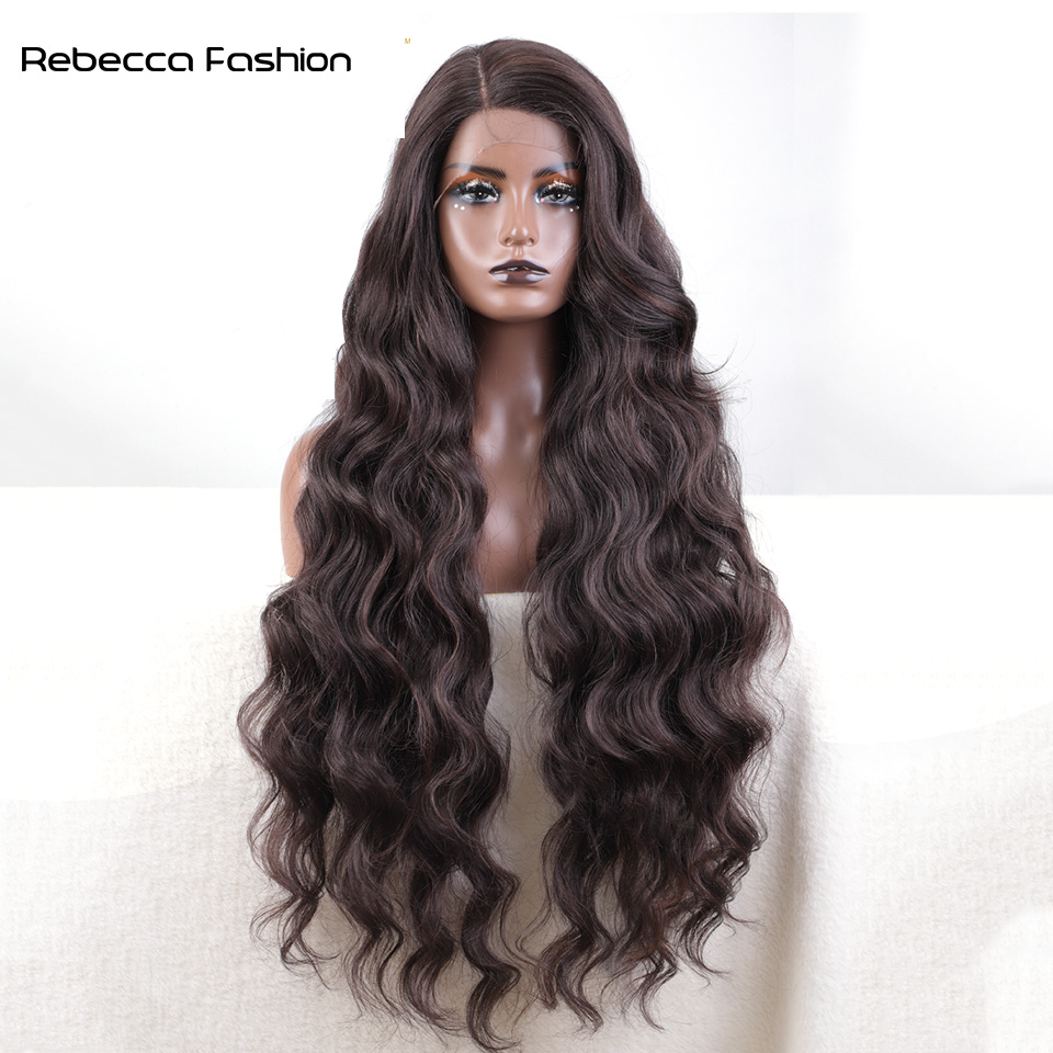 Recebba Fashion Synthetic Long 36 Inch Cosplay Body Wavy Side Part For Women Lace Front Ombre Blonde Wig