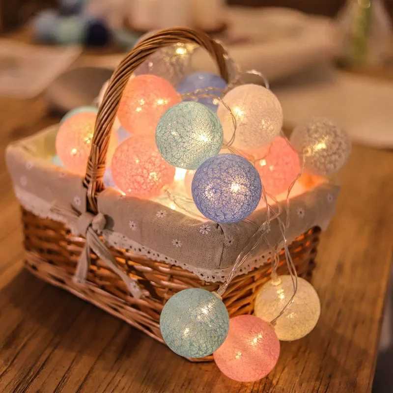 20LED Cotton Balls String Lights Garland Fairy Street Lights Christmas Decorations for Home Outdoor Wedding Garden Patio Lights XJ250612