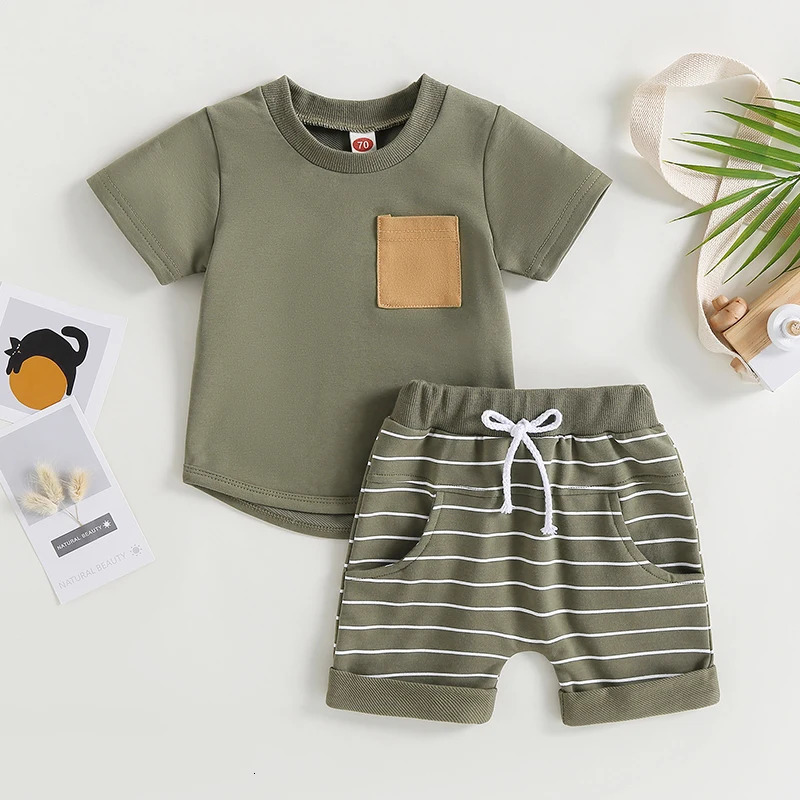 -03-01 Lioraitiin 0-4Years Baby Kids Boys 2Pcs Summer Set Short Sleeve Crew Neck T-shirt with Striped Shorts Outfit 250613
