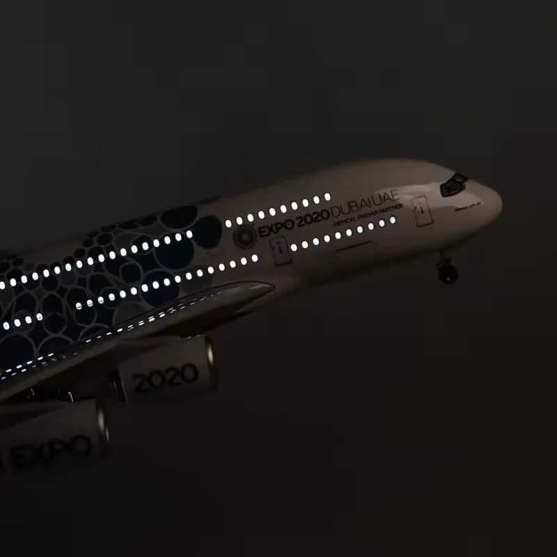 45.5cm Airplane Model 1/160 Scale A380 Emirates Expo Airline Aircraft with Light wheels DieCast Plastic Resin Model Collectible L250612