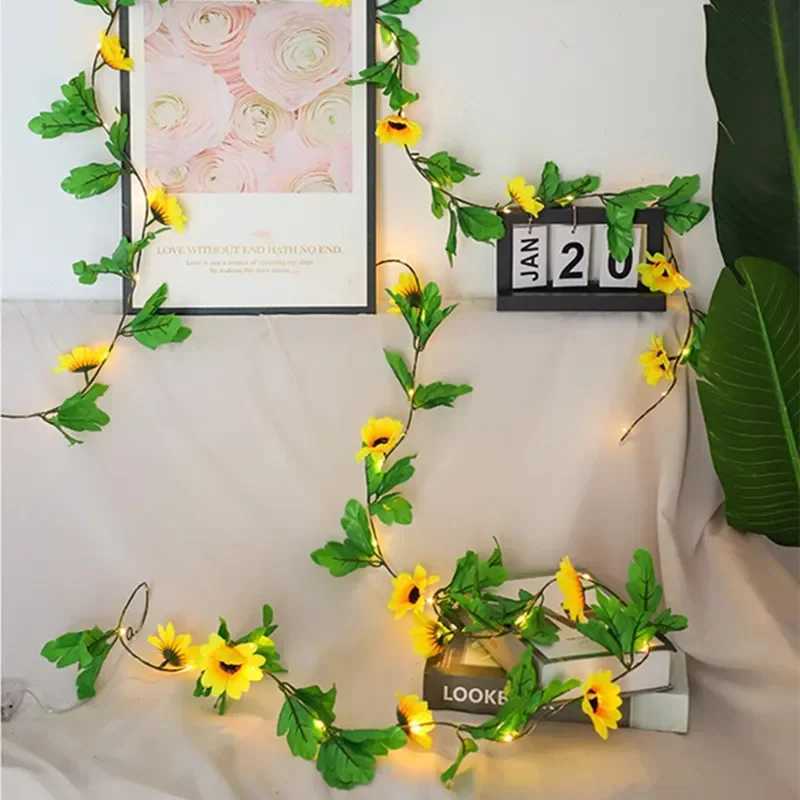 2/5/10M Artificial Ivy Silk Fake Green Leaf Ivy Vine with LED Lights String for Home Wedding Artificial Plant Garland Decorations XJ250612