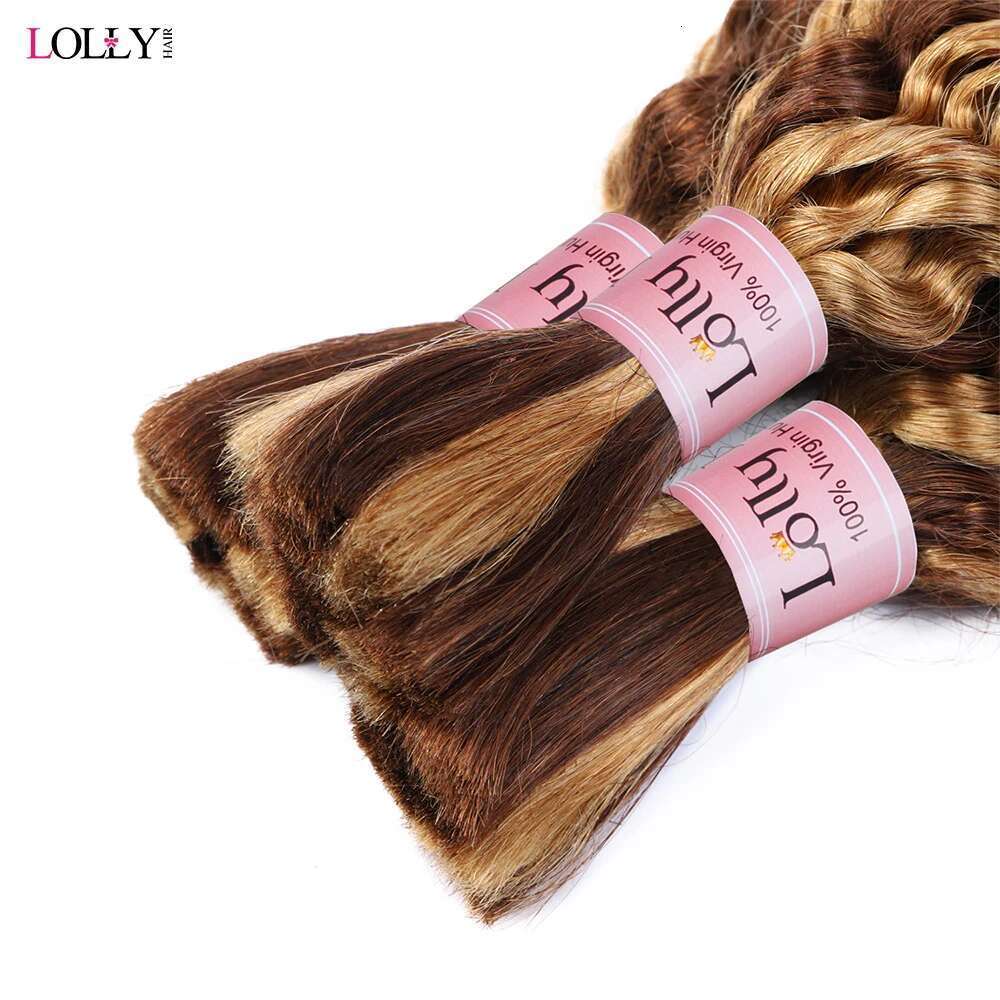 Highlight Honey Brown Deep Wave Bulk for Braiding 100g No Weft Boho Braids Brazilian Virgin Human Hair Extensions