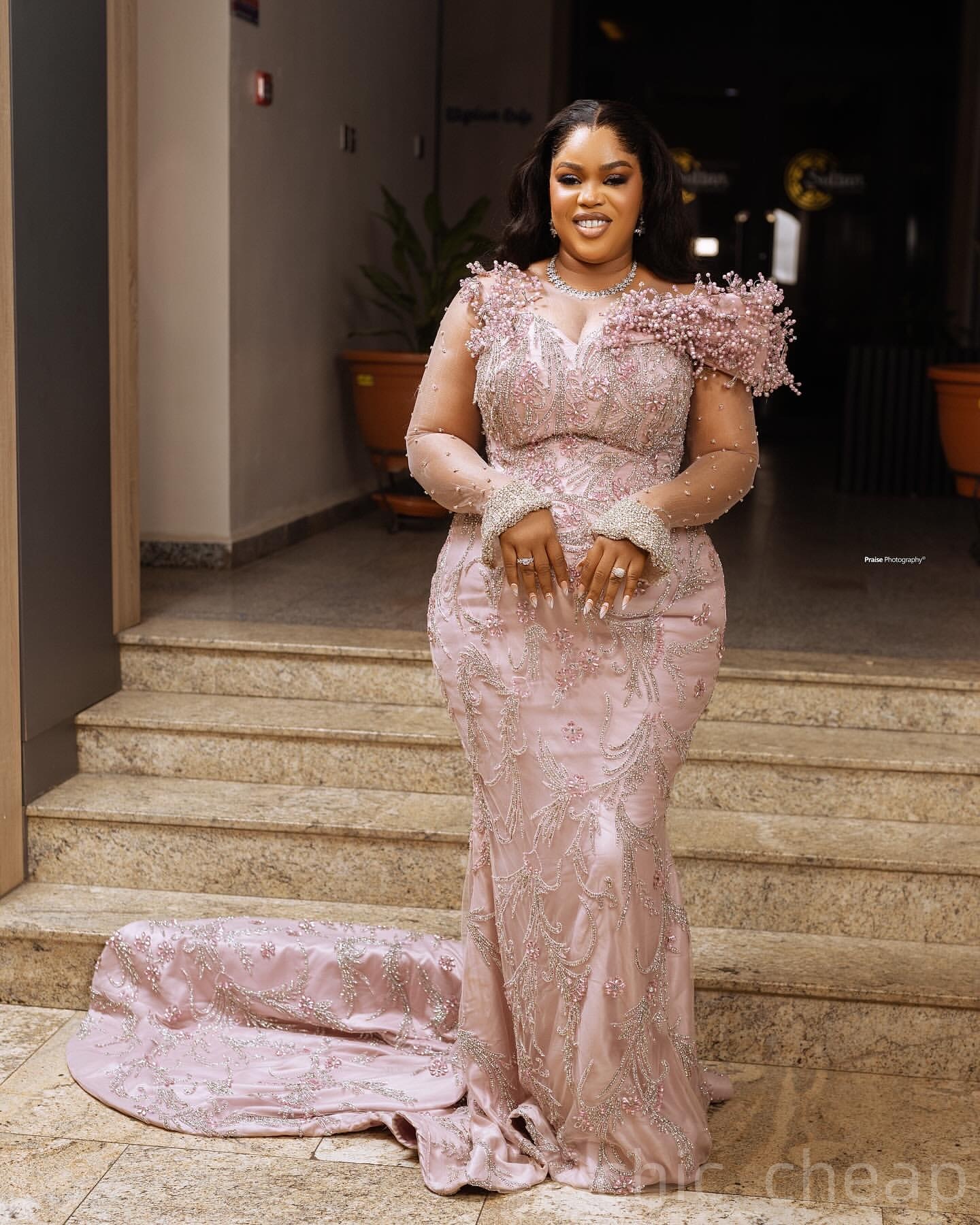 Pearl Pink Mermaid Prom Dresses 2025 Pearls Lace Crystals Vintage Evening Formal Party Second Birthday Engagement Gowns Plus Size Dress For Special Oc